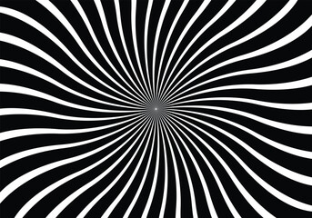 Sun-burst wavy stripes in black and white vector illustration style.