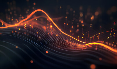 Futuristic financial dashboards and luxury business charts with glowing neon lines, gold accents, and connected nodes for corporate branding.