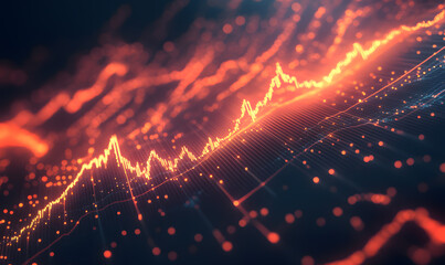 Futuristic financial dashboards and luxury business charts with glowing neon lines, gold accents, and connected nodes for corporate branding.