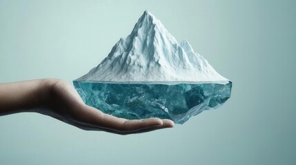Knowledge-based design of a hand holding an arctic landscape, conceptual and surreal, [knowledge , hand , arctic landscape], ,