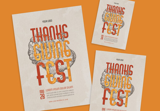 Thanksgiving Fest Poster and Flyer with AI Turkey Illustration