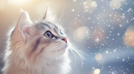 Fototapeta premium Beautiful cat shines brightly covered with stars