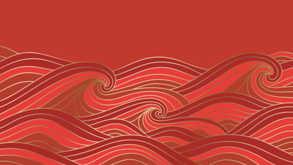 Red Chinese sea wave background vector. Happy Chinese new year background vector.