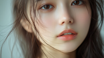 Fototapeta premium Close-up portrait of beautiful young girl with long hair. Beauty, fashion.