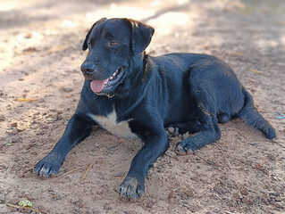 black Labrador retriever dog on ground