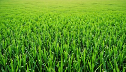 Lush green rice field with vibrant blades and gentle sunlight