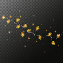 Obraz premium Light Bulbs String Garland for Christmas Decorations Vector New Year's party decorated with lanterns. 
