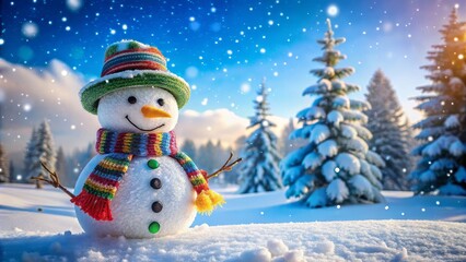 Fototapeta premium Snowman in Winter Wonderland - Captivating Fashion Photography with Snowy Background and Winter Attire