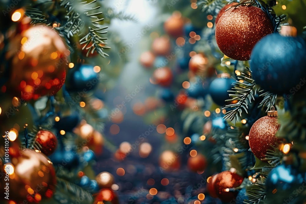 Aufkleber abstract festive bokeh background with golden and blue lights for christmas or new year greeting car