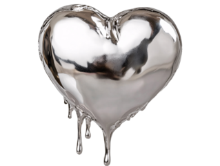 a silver heart with dripping liquid