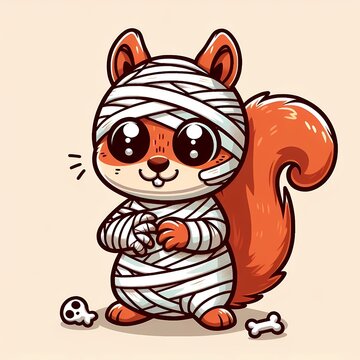 Cute Squirrel Mummy Cartoon Vector Icon Illustration.