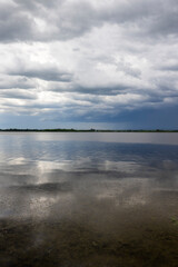 lake and trees on the shore before a storm