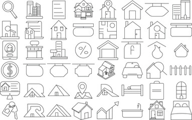 Real estate sale icon set. Thin line art editable stroke.