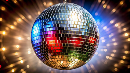 Obraz premium shiny disco ball. disco, ball, party, mirror, dance, light, club, music, sphere, disco ball, nightclub, night, reflection, discoball, shiny, nightlife, bright, circle, vector, shine, illustration, gli