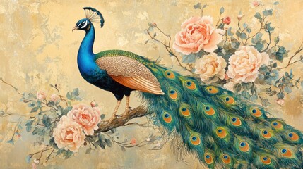 Fototapeta premium Peacock with flowers