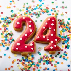 Decorated cookie, number 24, image for birthday or anniversary celebration