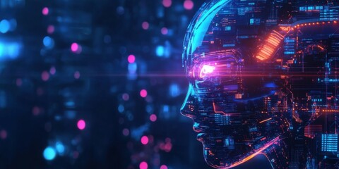 Obraz premium Futuristic Digital Art: A Glimpse into Artificial Intelligence and Cybernetic Design