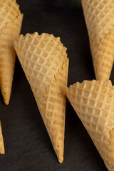 several waffle cones for ice cream