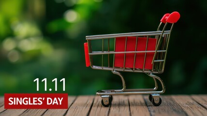 A shopping cart symbolizes Singles' Day, marked on November 11, encouraging sales and consumerism for singles.