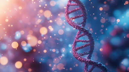 A microscopic view of a double helix DNA structure against a science background. Symbolizing genetics and biological research. DNA Abstract Background. Medical Science. DNA structure. DNA strands