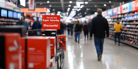 Fototapeta premium Holiday Tech Rush Shoppers Scramble for Gadgets Before Christmas