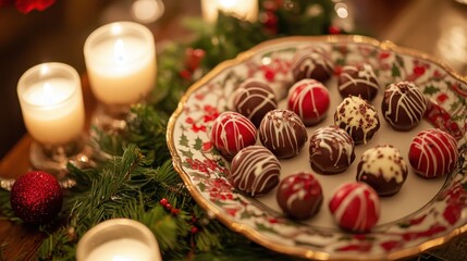 Holiday Chocolate Truffles on Festive Platter