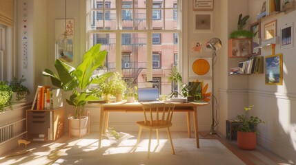 Obraz premium Bright and Cozy Home Office with Green Plants