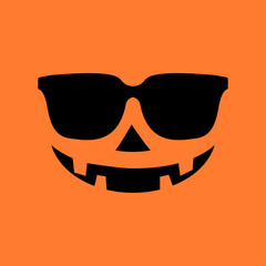 Logo con cara de calabaza de Halloween con gafas de sol para tarjetas y felicitaciones
