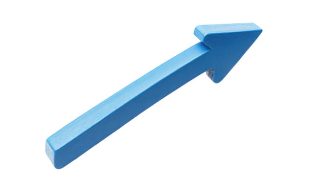 Blue upward 3D arrow icon representing growth, progress, success, and positive trend in business and financial charts, isolated on white background for marketing and analytics concepts