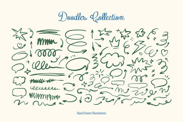 Set of hand drawn vector doodles. Sketch drawing scribbles. Matisse style doodles.