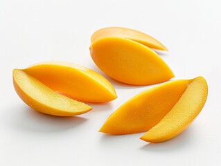 Fresh Mango Slices on White Background
