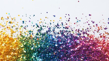 Fototapeta premium A rainbow of glitter sparkles on a white background.
