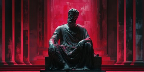 Fototapeta premium Dramatic Sculpture: An Exploration of Ancient Wisdom in Modern Lighting