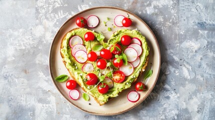 Heart-Shaped Avocado Toast with Radishes and Tomatoes