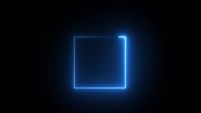 Blue electric light square border neon banner frame animation