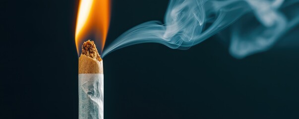 A close-up image capturing a joint being lit, with smoke elegantly rising into the air.