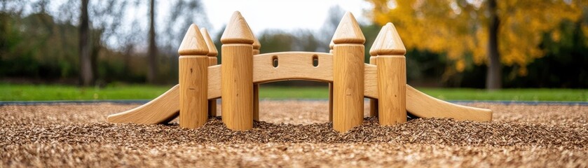 Obraz premium Castle playground designed as a medieval castle with turrets, drawbridges, and hidden tunnels, playground, castle playground