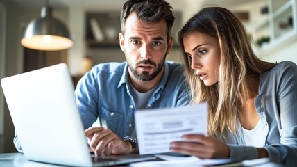 Concerned Man Reviewing Credit Payments with Partner, Finding Discrepancies.