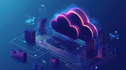 A computer generated image of a cloud with a city in the background