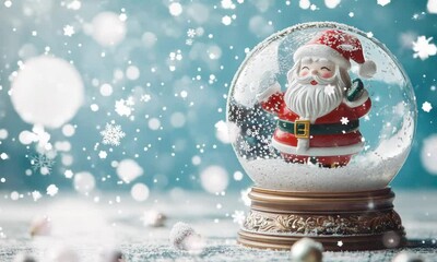 christmas snow globe with cute santa claus on winter background - Powered by Adobe