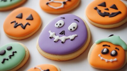 Fototapeta premium Creepy cookies for a spooky treat with a happy theme on a white background