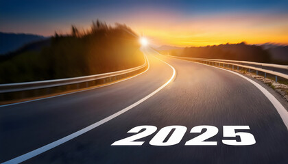 A New Dawn: 2025 Vision. Road with sunrise. 