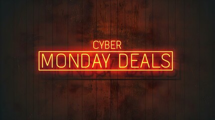 Orange 'CYBER MONDAY DEALS' Neon Sign on an elegant Dark Background