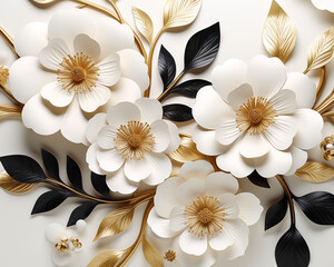 White Velvet Flowers On Black Background