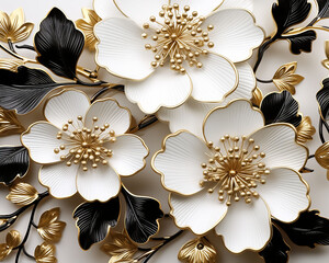 White Velvet Flowers On Black Background