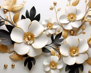 White Velvet Flowers On Black Background