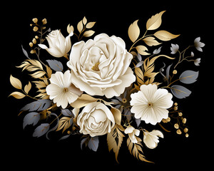 White Velvet Flowers On Black Background