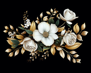 White Velvet Flowers On Black Background