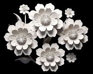 White Velvet Flowers On Black Background