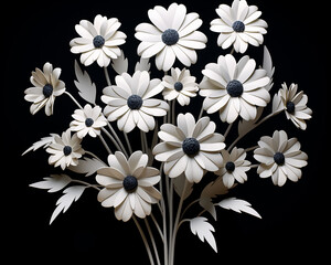 White Velvet Flowers On Black Background